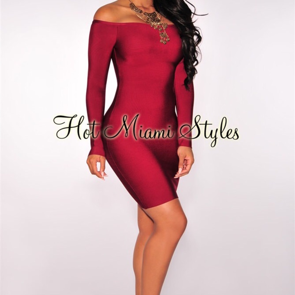 Wine Off Shoulder Bandage Dress